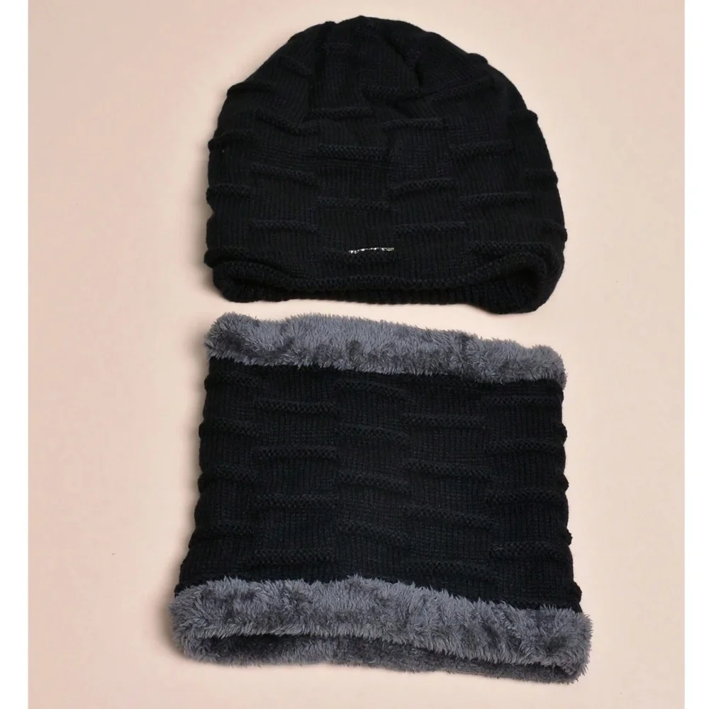 Men's Teddy Lined Cashmere Beanie Infinity Scarf Set